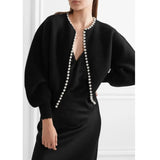 New Fashion Korean Jackets Pearls Cardigan Batwing Sleeve Wool Knit Vintage Women's Coat High Quality Jacket