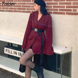 Women Spring Clothes 2021 Retro Burgundy Elegant Fashion Classy College All-match Vintage Loose Simple Design