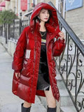 Glossy Parka Coat Women's 2022 Fashion Thicken Winter Hooded Loose Long Jacket Female Windproof Rainproof Warm