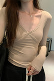 Sense Of European V-Collar Long-Sleeved T-Shirt A New Style Of Foreign Style For Women In Autumn And Winter-Outfit