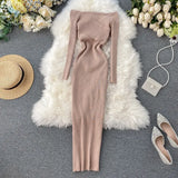 2022 Off Shoulder Cross Criss Autumn Knit Sweater Midi Long Dress Bodycon Party Winter Sexy Women Casual elegant