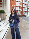 Autumn And Winter New Women's Loose Long Sleeve Splicing Colliding Color Thick Fur Coat