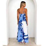 Women's Summer Fashion Print Strip Slings Sexy Big Swing High Waist Dress
