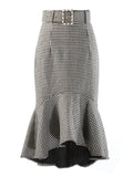 Patchwork Plaid Slim Irregular Temperament Skirt Female Gathered Waist Minimalist Skirts For Women Autumn 2021