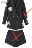 Fashion Elegant Casual Slim Spring Autumn Women t Long Sleeve Pocket Harajuku Blazer Shorts Pants