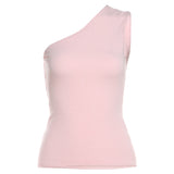 Toloer Summer New Women's Slim Slim Design Sense Inclined Shoulder Small Vest Wrapped Hip Skirt-Outfit