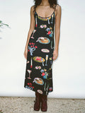 Women's 2024 Vintage Y2K Table Collection Print Sleeveless Backless Midi Bodycon Party Slip Cami A-Line Long Dress-Outfit