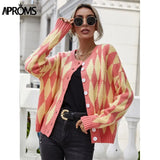 Aproms Vintage Green Purple Plaid Knitted Cardigan Women Winter Oversized Soft Sweater Female High Fashion Outerwear