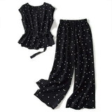 black polka dot chiffon two-piece set outifits top and pants women 2022 new summer Korean wide-leg pants light