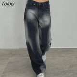 Fashion Baggy Jeans For Women Blue Simpe Casual Low Waist Straight Leg Denim Pants Washed Vintage 90s