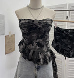 Camouflage Brat Vest Female Niche Irregular Ribbon Hole Babes Y2k Sleeveless Top