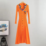 Knitted Ruffles Long Dress Women Solid Full Sleeve V Neck Slim Fit High Waist Sweaters A Line Dresses Autumn Winter-Outfit