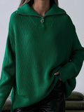 Christmas Sweater Woman Winter 2022 Loose Jumpers Blue Knitted Pullovers Dark Green Zipper Sweater Oversize For