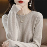 Waxy Leisure Lace Round Neck Bottomed Sweater Women's New Foreign Style 2024 Autumn / Winter Sweater Long-Sleeved Sweater-Outfit