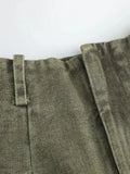Women's Denim Skirt Retro Wash Green Pleated Pockets High Waist Zipper Short Mini Skirt 2024 Summer New Fashion 29L2823-Outfit