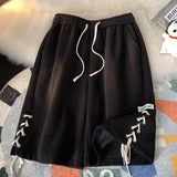 Waist Casual Wide Leg Shorts Women Y2k Summer Loose Drawstring Lace Up Jogging Pants BF Fashion Baggy All-match Sweatpants-Outfit