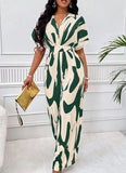 Piece Women Print V Neck Half Sleeve Loose Wide Leg Long Pants Overalls Casual Splice Romper Tight High Waist Jumpsuits-Outfit