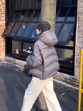 Soft Waxy Puff Short Hooded Turtle Back Down Jacket Female Winter New Small Loose Show Thin Bread Coat-Outfit