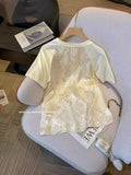 Chinese Style Printed Round Collar Loose T-Shirt 2024 New Fashionable Style Short Summer High-End T-Shirt Girl-Outfit