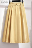 Fashion 2023 Summer Skirts Women Korean Style High Waist Mid Calf Elegant Button Long Maxi Skirts Female School