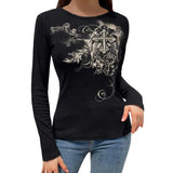 Top Women Vintage T-shirts Autumn Winter Clothes 2024 Graphic Aesthetic Long Sleeve Slim Tees Female Clothing Streetwear-Outfit