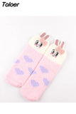Cartoon Harajuku Rabbit Fox Bear Deer Cute Fluffy Coral Velvet Women Cotton Socks Autumn Winter Thick Warm Home Floor