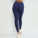 Toloer Embarrassment Line Peach Hip Fitness Yoga Pants Waist Cross Hollow Out Tight Sports Fitness Pants-Outfit