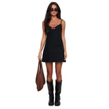 Women's Summer New Sexy Sling Can Be Adjusted Low-Thoraced A-Word High-End Denim Dress