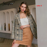 Simplee Elegant autumn winter plaid women blazer coat Causal long sleeve tweed coat short Office ladies pocket women suit
