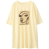Abstract Character Printed T Shirt Women 2021 Summer New Vintage Harajuku 100% Cotton Tees Soft Casual Female