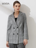 Wixra Women Plaid Casual Double Breasted Blazer Coat Turn Down Collar Pockets Female OL Chic Tops New