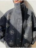 Autumn And Winter New Women's Fashion Commuting Single Buckle Heavy Industry Lead Beads Hair Coat