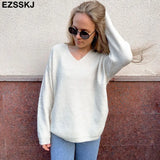 Basic Thick Loose v-neck oversize Sweater Pullover Women Autumn winter Casual long Sleeve Sweater For women Chic Jumpers