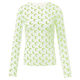 Sexy Thin Tight-fitting Fashion Moon Print Long Sleeves T-shirt 2022New Spring Summer Female Ice Silk Sunscreen