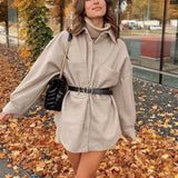 Casual Woman Camel Loose Pocket Woolen Shirt 2021 Fashion Ladies Autumn Long Sleeve Thick Blouse Coat Female Long