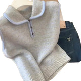Toloer Sweet Korean Dongdaemun Stifled Small Collar Loose Striped Knitted Vest Women Autumn And Winter Folding