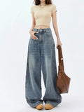 Toloer Wide-Leg Jeans Female Autumn 2024 New High Waist Loose Show Thin Feeling Straight Floor