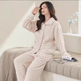 And Winter Thicker Coral Velvet Pyjamas Set Home Clothes Plus Velvet Cute Flannel Long Sleeve