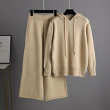 Female Winter Casual Sweater Sets Loose Hooded Sweater+ Wide Led Long Pants 2022 Winter Solid Knitted Two Pieces