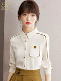 Han Queen 2023 New Arrival Shirt Women's Blouse Vintage Work Casual Tops Chiffon Blouse Elegant Loose Pocket Business Shirts-Outfit