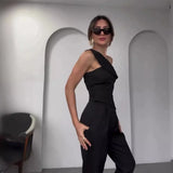 Summer New Solid Color Collar Design Top High Waist Straight Trousers Two