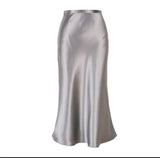 Satin High Waist Skirts Women 2021 New Soft Smooth Silk Office Lady Basic Midi Skirt Chic Elegant Glossy Long