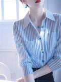 Toloer Super-Look Unique Beautiful Beautiful Blue And White Striped Polo Collar Shirt Women 2025 New Female Light Luxury Premium