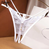 Transparent Embroidery Floral Pearl Tassel Women Lingerie G-String Panties Fashion Hollow Out Female Underwear Thong Briefs 618-1-Outfit
