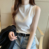 Women's Vest 2023 Spring And Summer Half-High Collar Bottomed Sweater Sleeveless Knitted Blouse With Small Sling Inside And Outside-Outfit