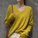 Toloer Style Autumn Winter Woolen Sweater Female V Gets Short Money Inside Build Head Sweater Slim Bottom Sweater-Outfit