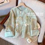 Chinese Style Plate Button Embroidered Shirt Women's Dress 2024 Summer High-Level Sense Of Vintage Unique Thin Coat-Outfit
