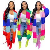 Toloer New Women's Casual Contrast Color Cardigan Handmade Knitted Coat-Outfit