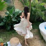 Toloer Holiday Backback Satin Sling Dress Female Early Spring 2023 New High Waist Slim Advanced Feeling
