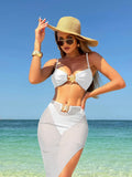 2024 New Sexy Solid Three-Piece Mesh Dress Swimsuit